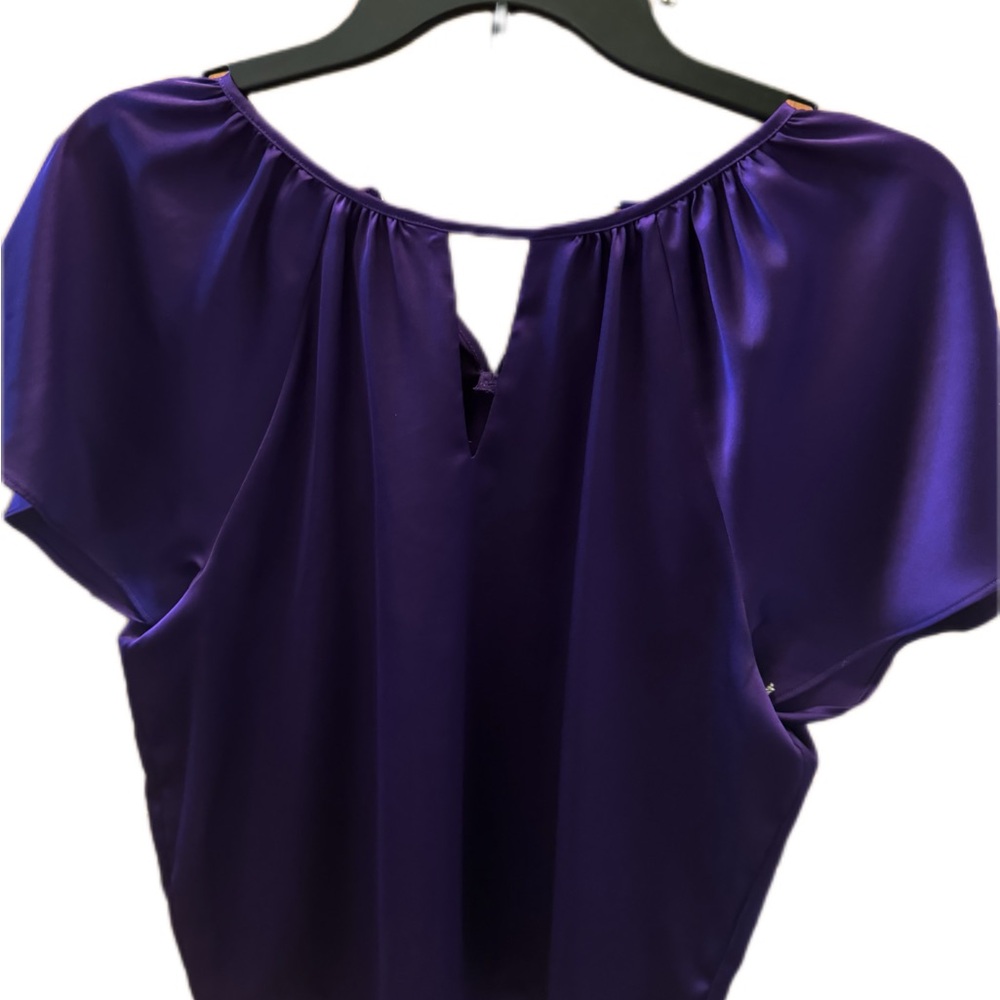 Worthington Purple Puff Sleeve Blouse Relaxed Fit